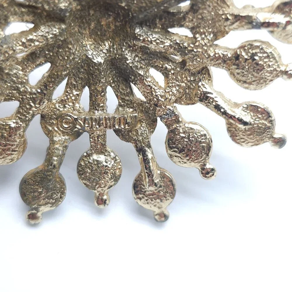 Vintage Sarah Coventry Carnival Brooch Starburst Red Blue Green Cabochons 2.5”